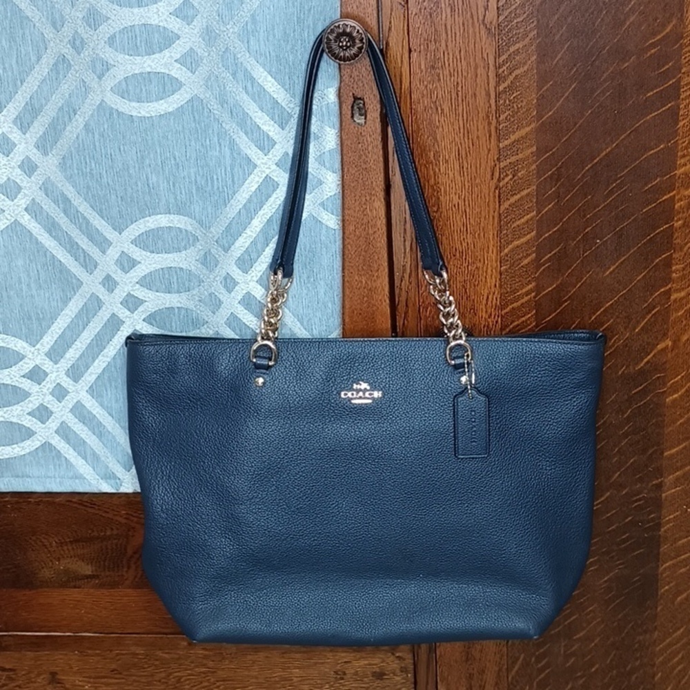 Navy pebbled leather Coach shopper